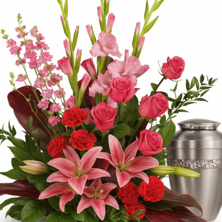 Crimson Bloom Urn Floral Tribute