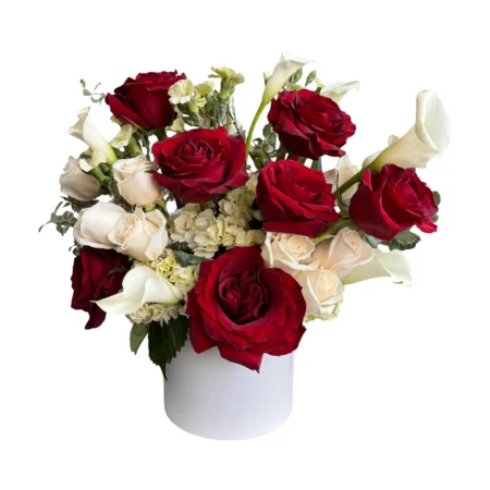 Crimson & Cream – Red Rose and Calla Lily Floral Arrangement