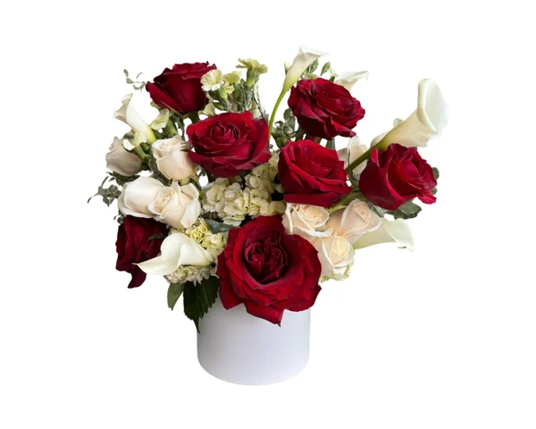 Crimson & Cream – Red Rose and Calla Lily Floral Arrangement