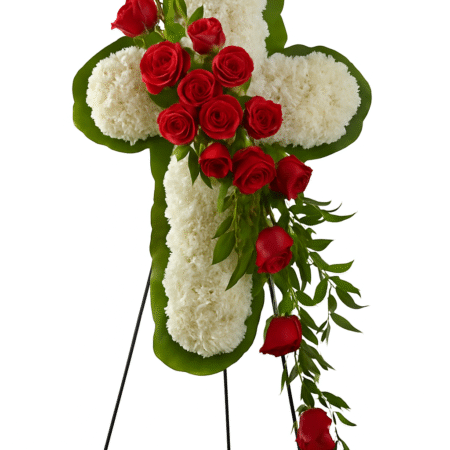 Divine Grace White Cross with Red Roses
