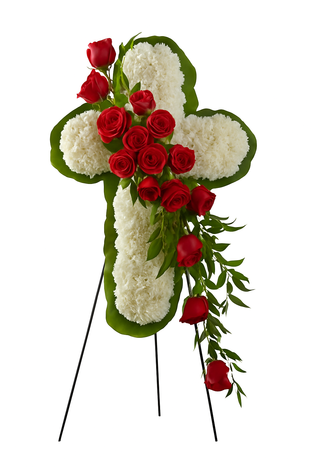 Divine Grace White Cross with Red Roses