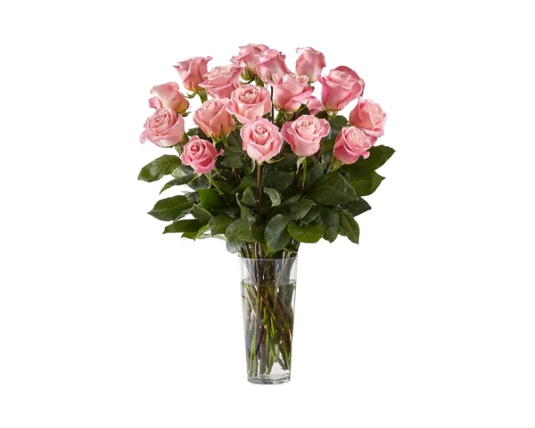 Eighteen Pink Roses in Glass Vase