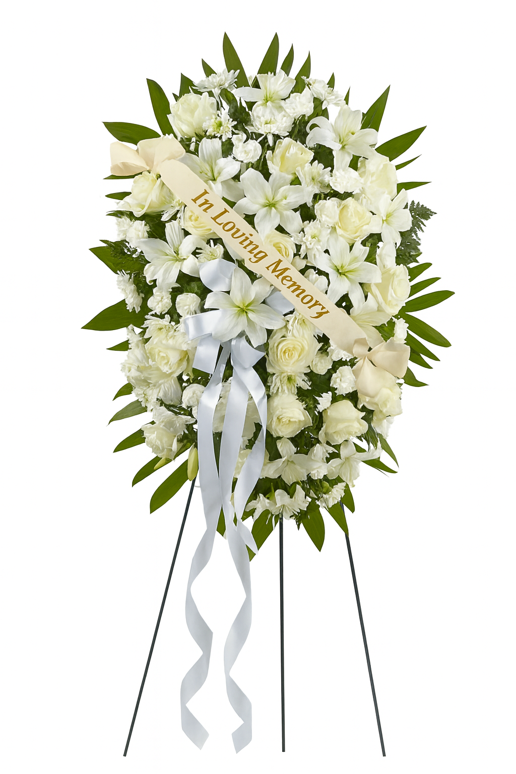 Elegant White Standing Spray – “In Loving Memory”