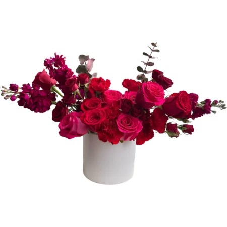 Flame Kissed – Hot Pink & Red Rose Floral Arrangement