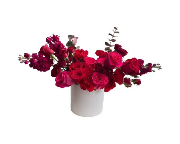 Flame Kissed – Hot Pink & Red Rose Floral Arrangement