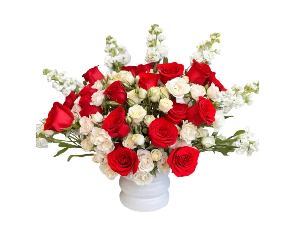 Forever in Bloom – Classic Red & White Rose Arrangement