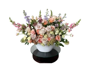 Garden Whisper – Soft Peach & Lavender Floral Arrangement