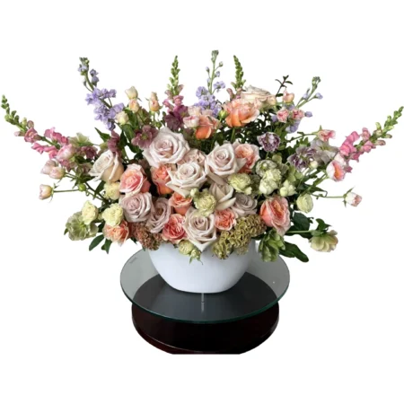 Garden Whisper – Soft Peach & Lavender Floral Arrangement