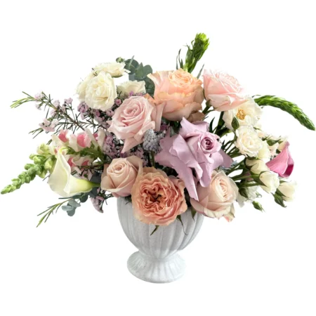 Grace & Bloom – Soft Blush Garden Arrangement in Urn Vase