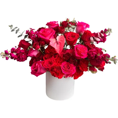 Lover’s Flame – Hot Pink & Red Rose Floral Arrangement