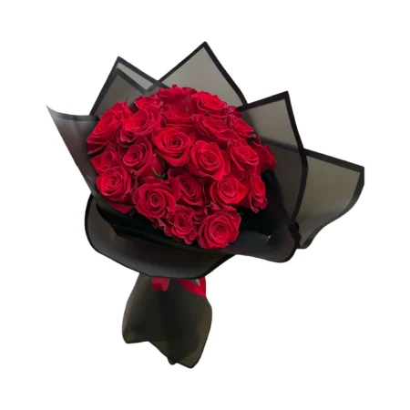 Midnight Romance – Luxe Red Rose Wrapped Bouquet