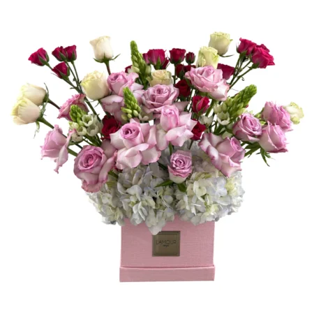 Pink Elegance – Designer Floral Box with Roses & Hydrangeas