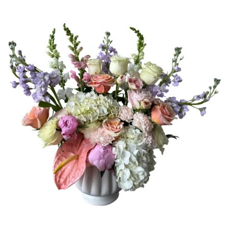 Poetic Blush – Sculpted Pastel Arrangement in Ceramic Vase