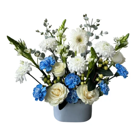 Tranquil Blue – White & Blue Modern Floral Arrangement
